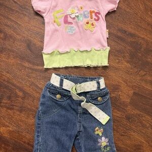 Kids Pink and Green Floral Matching Set